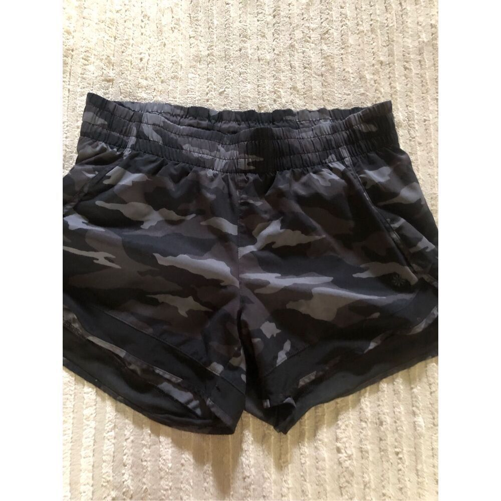 Athleta Camo Running Shorts Women’s Small Gray Black Mesh Lined - Picture 3 of 8